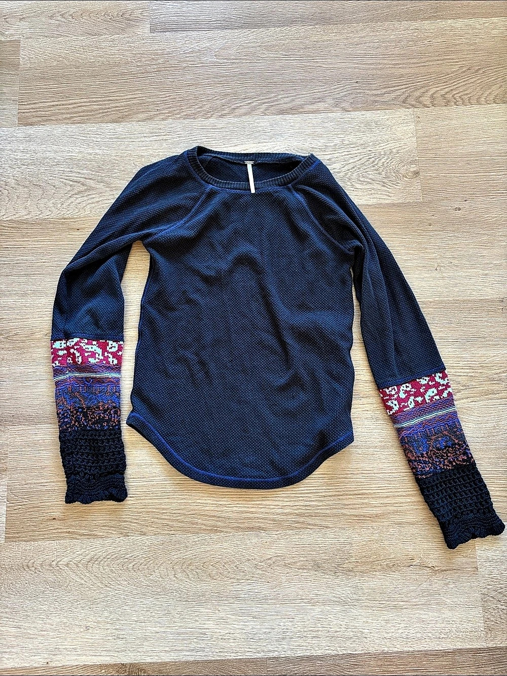 Free People All in the Cuff Thermal Top Blue & Red